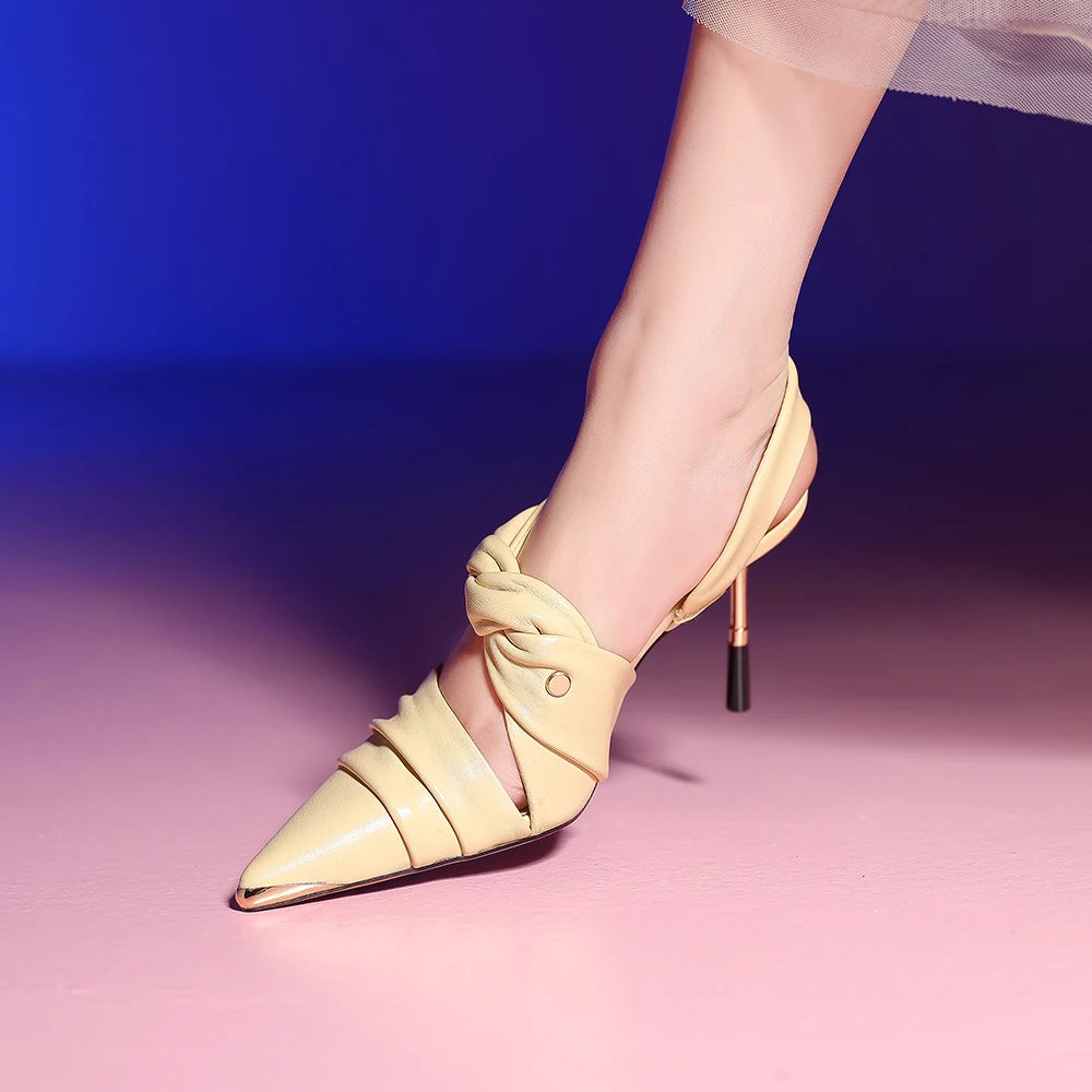 Elegant Real Leather Narrow Band Sandals for Women