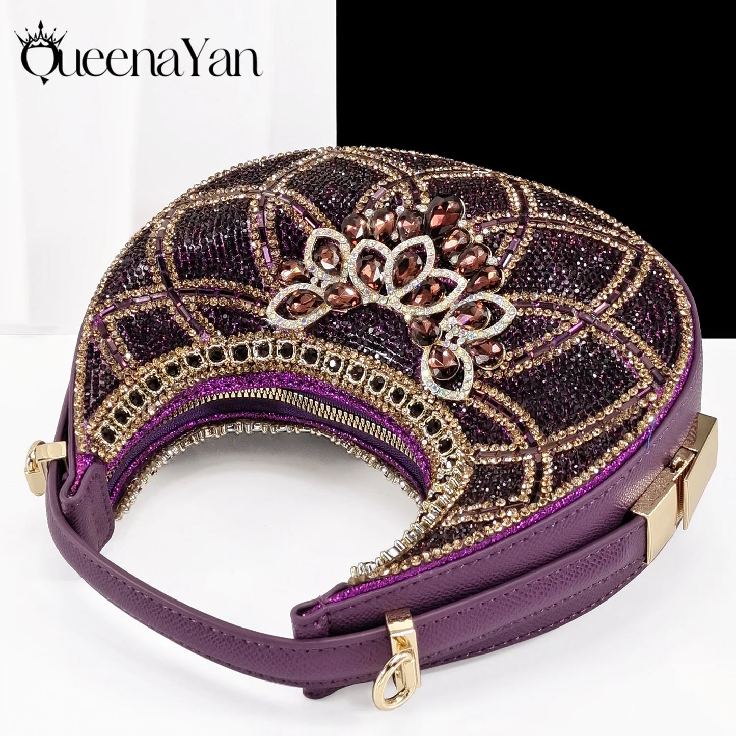 Queena Yan 2025 Italian design full rhinestone detailing comfort platform heels and matching bag Women's Fashion Peep Toe Shoes