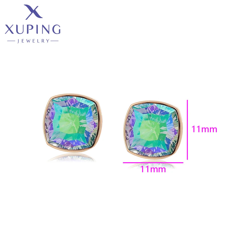 Gold Plated Square Crystal Stud Earrings
