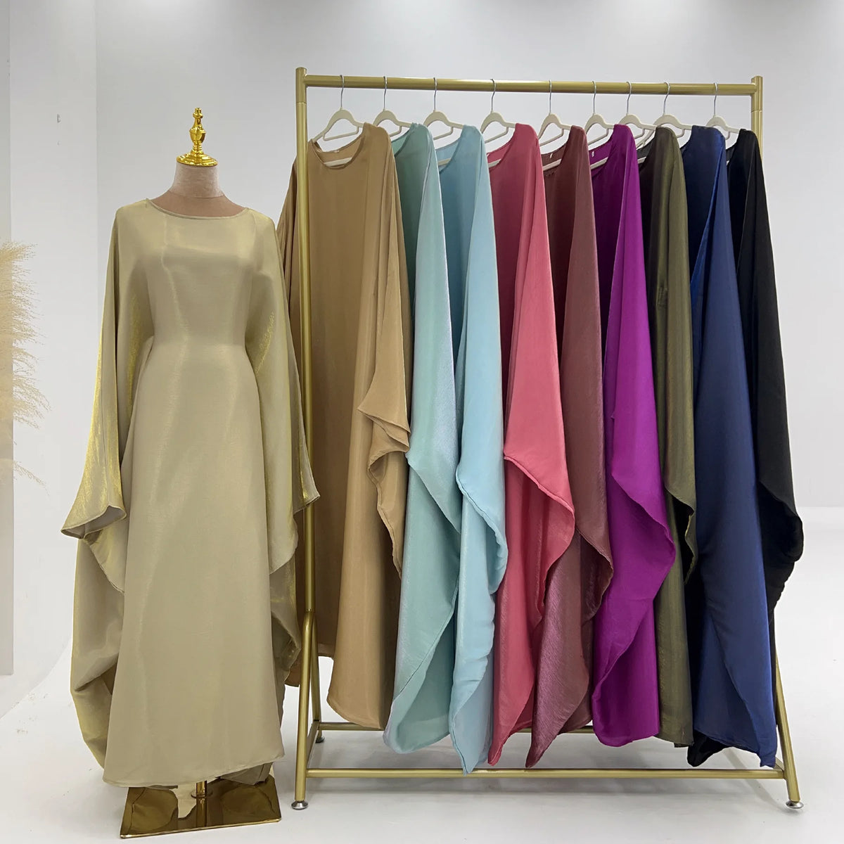 Shiny Loose Ankle-Length Kaftan Maxi Dress for Women