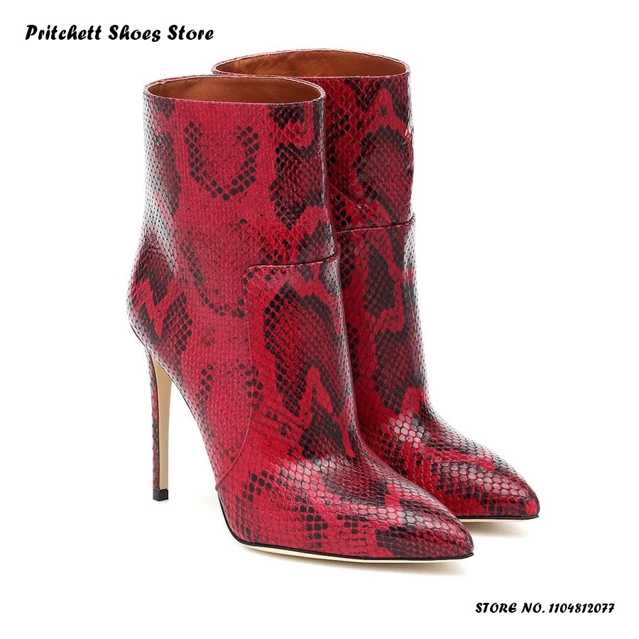 Slip On Python Print Pointed Toe Ankle Boots For Women