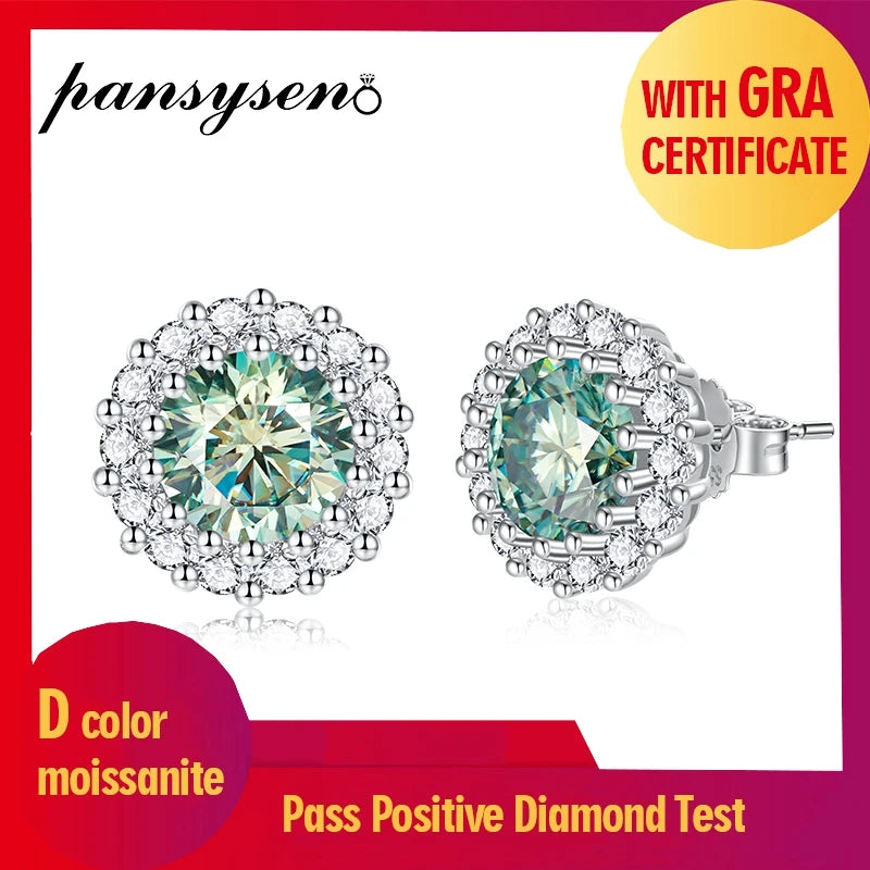 Stud Earrings With Blue Green Moissanite 2 Carat Total Elegant Timeless Style Gift