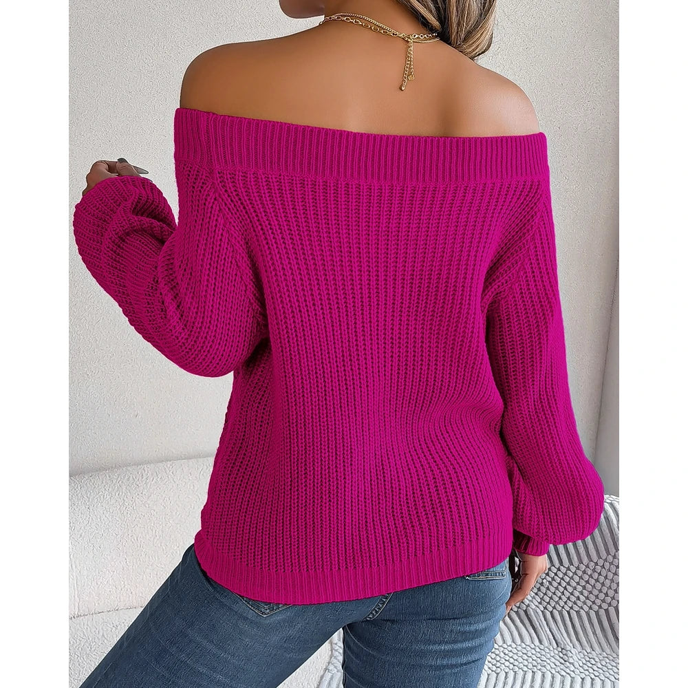 Women Off Shoulder Long Sleeve Knit Sweater Female Spring Casual Top y2k Clothes Streetwear