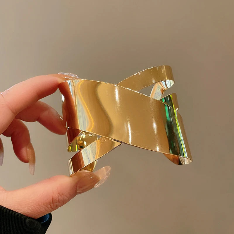 Layered Geometric Metal Cuff Bracelet