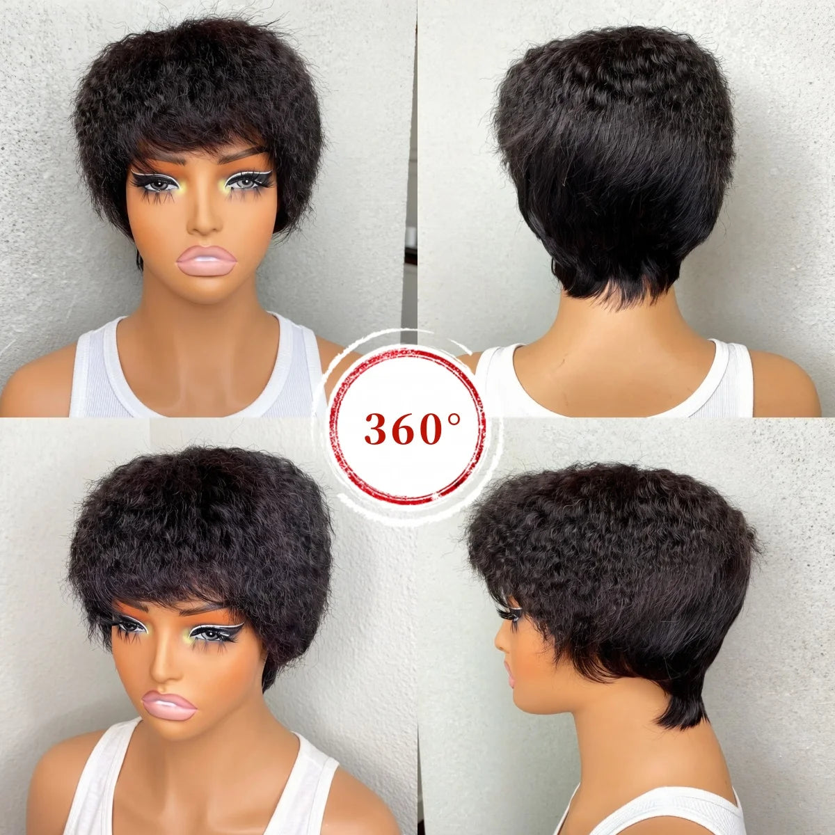Short Jerry Curly Pixie Cut Human Hair Wig for Women