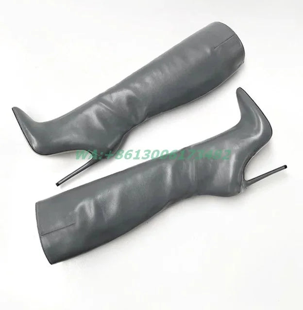 Sexy Lady Pointed Toe 12Cm High Heel Boots Women Knee High Pointy Stilettos Boots Plus Size Skinny Boots