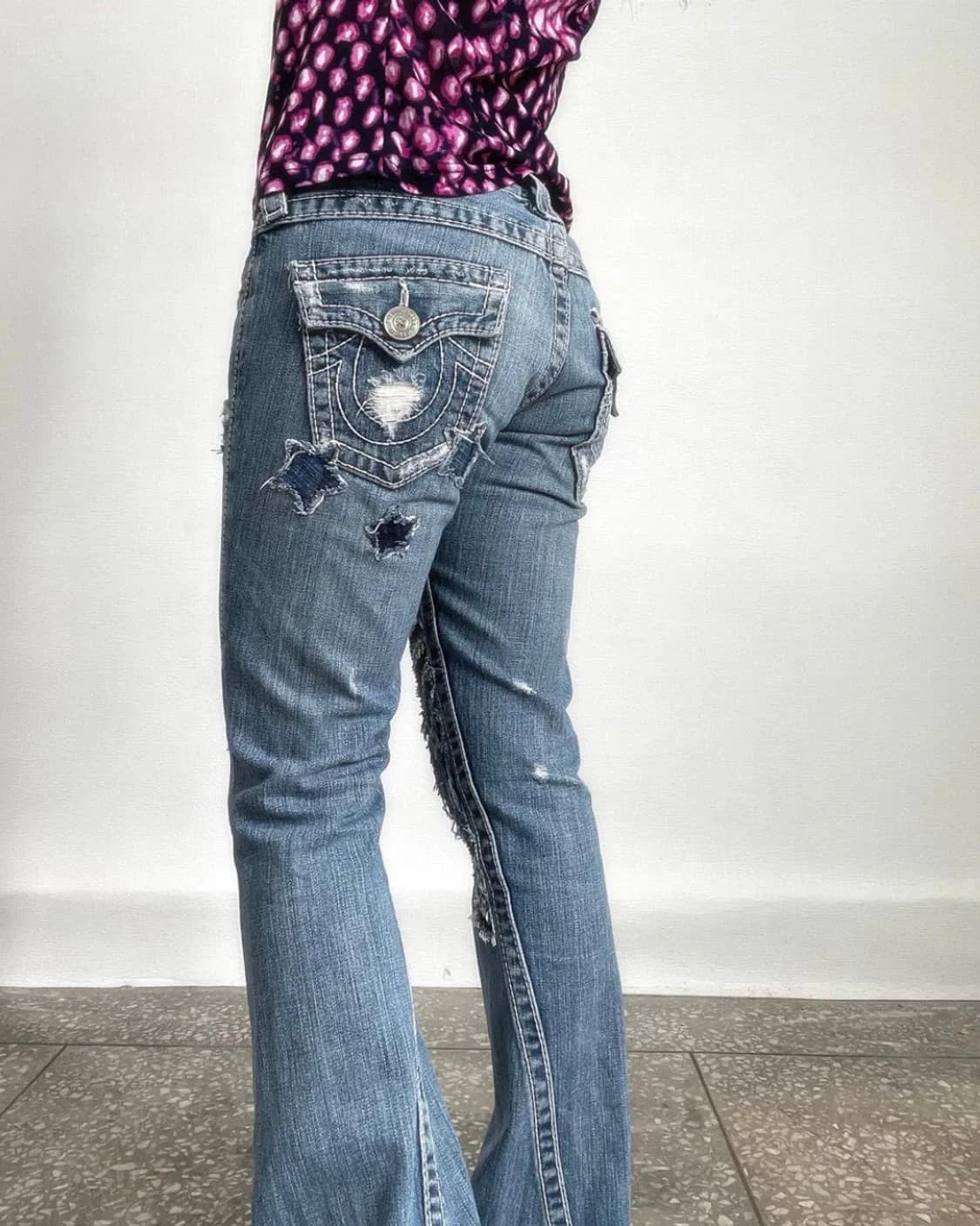 Crown Embroidered Microflare Jeans
