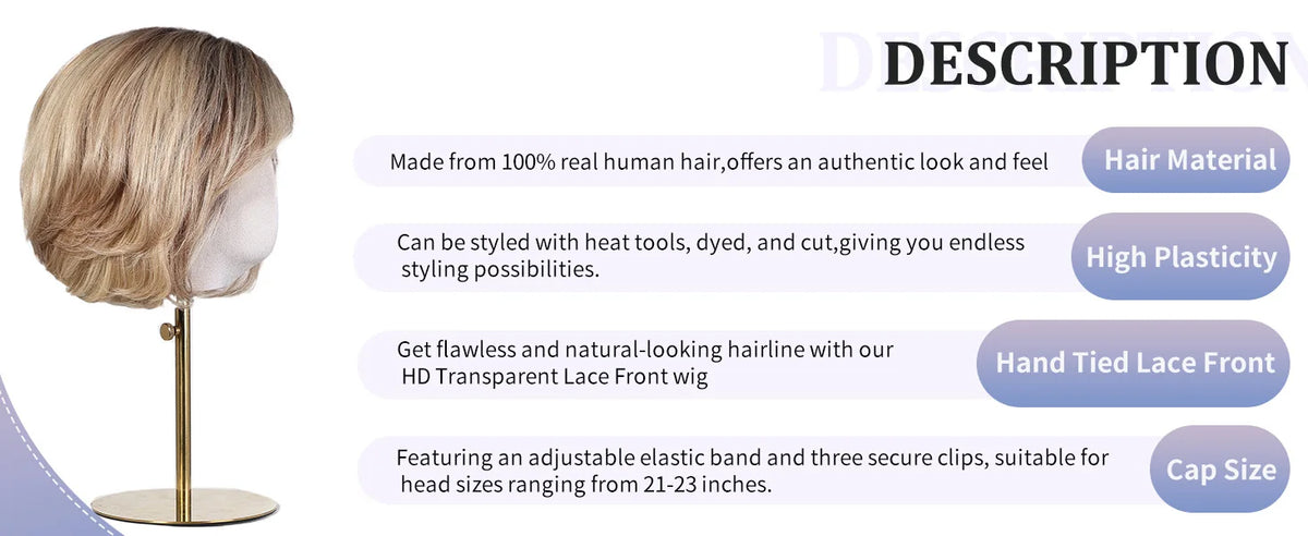 Short Wavy Lace Front Bob Wig With Blonde Highlights For Women