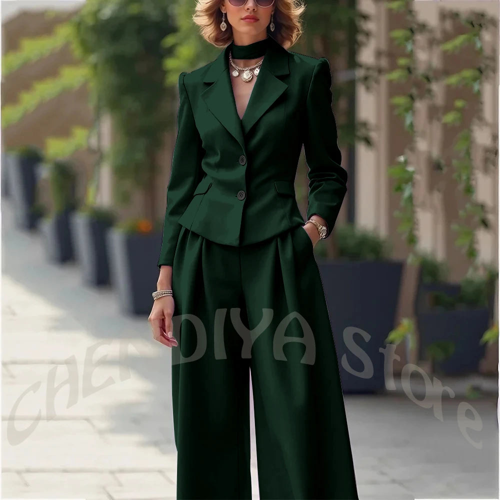 Elegant Notch Lapel Tailored Two Piece Suit Set for Women