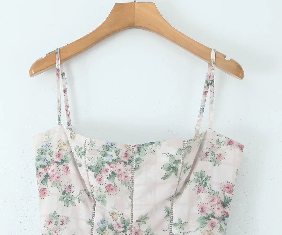 Vintage Boho Floral Print Maxi Dress with Ruffles for Women
