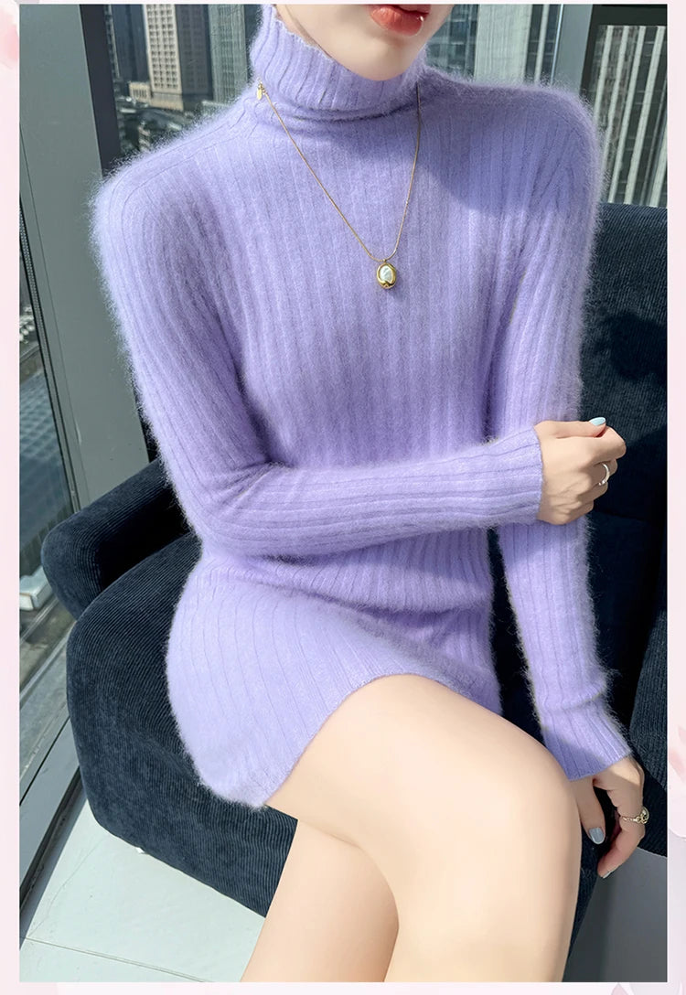 High Neck Slim Fit Stretch Knit Mini Dress for Women