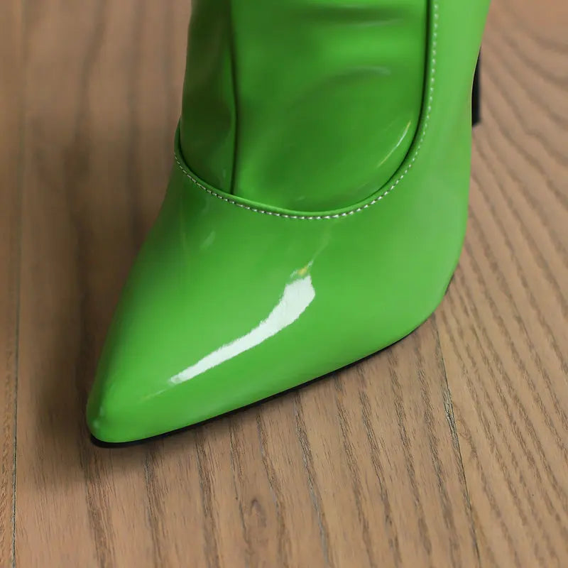 Pointed Toe Patent Leather Stiletto Ankle Boots for Women
