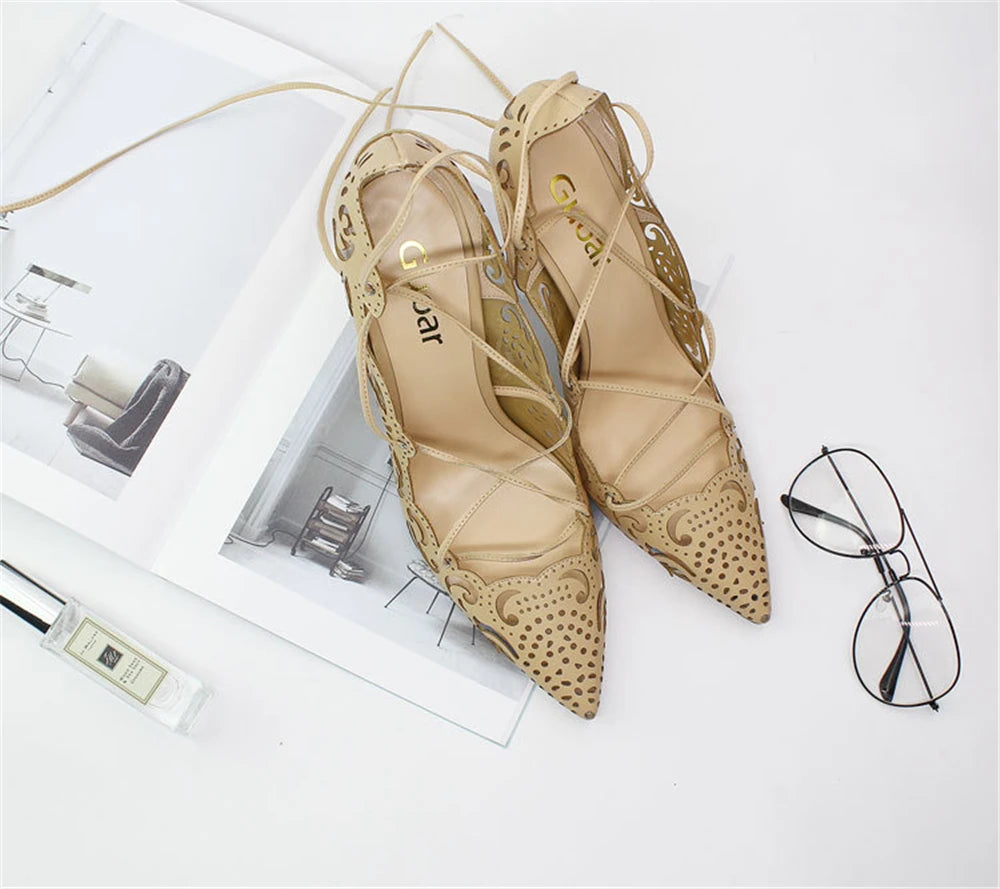 Pointed Toe Lace-Up Thin High Heel Pumps for Women