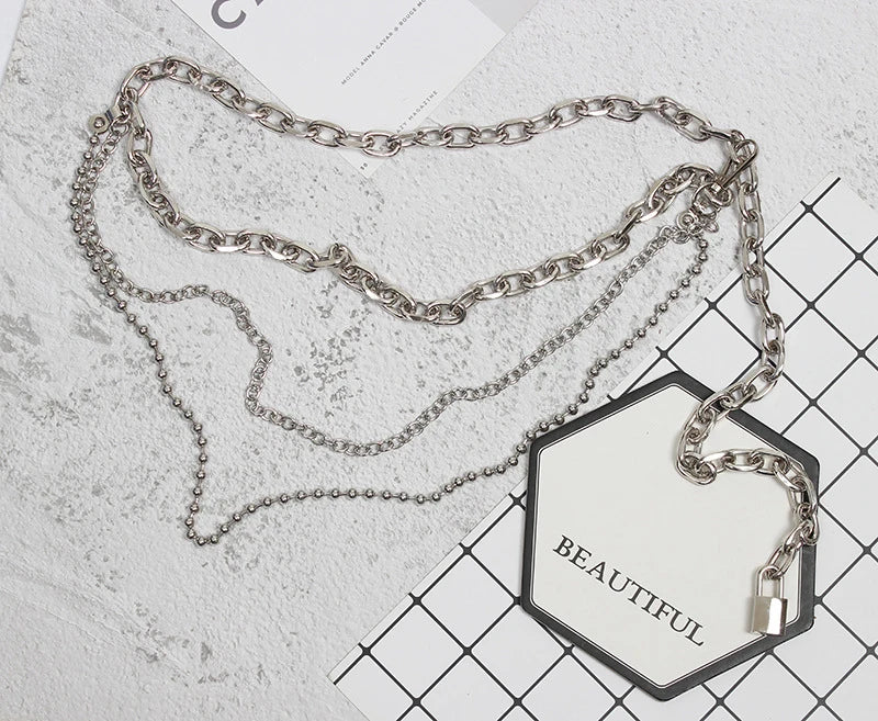 [EAM] Silver Color Metal Chain Long Irregular Belt Personality Women New Fashion Tide All-match Spring Autumn 2025 1DH8768