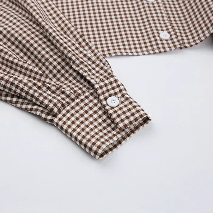 Wide Leg Pants Two Piece Set Woman Plaid Long Sleeved Shirt and High Waist 2025 Summer Fashion Casual Suit Spring and Summer New