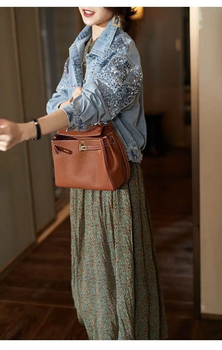 Sequin Embellished Short Denim Jacket for Women with Pockets