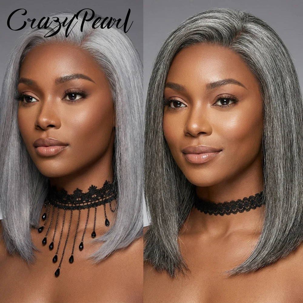Grey Straight Bob Lace Front Wig With Human Hair for Women