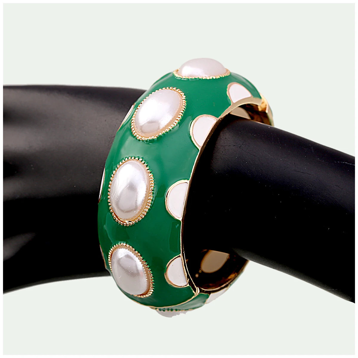 Colorful Enamel Oval Pearl Cuff Bracelet for Women