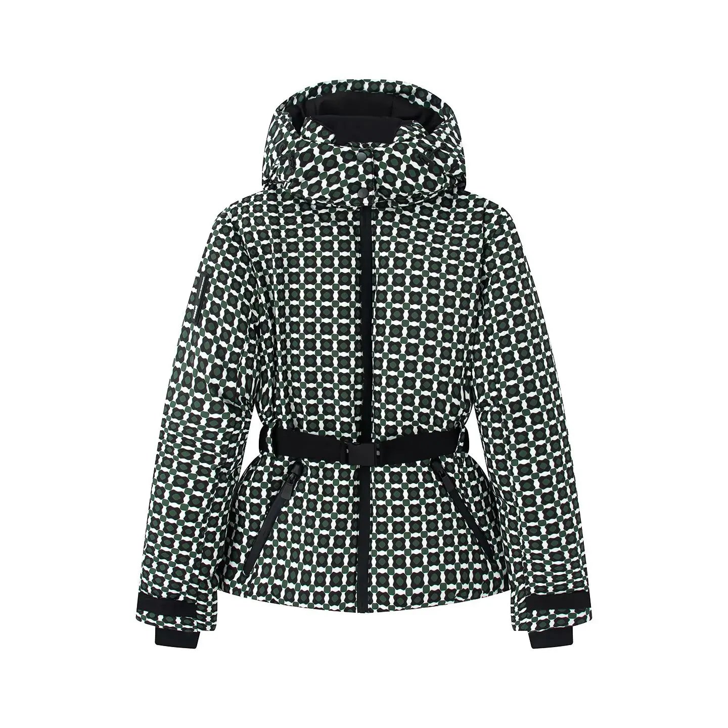 Hooded Windproof Padded Jacket And Pants Set With Belt for Women