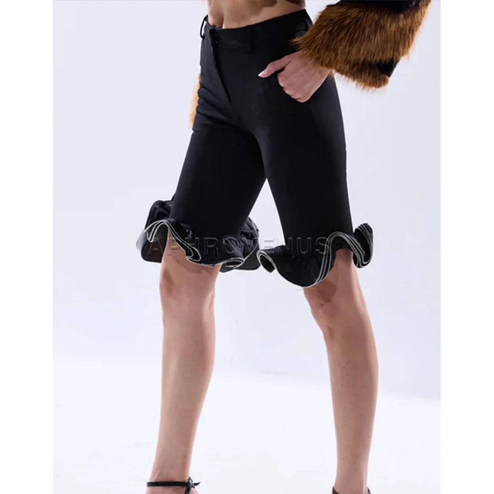 Casual High Waist Ruffle Hem Denim Shorts For Women