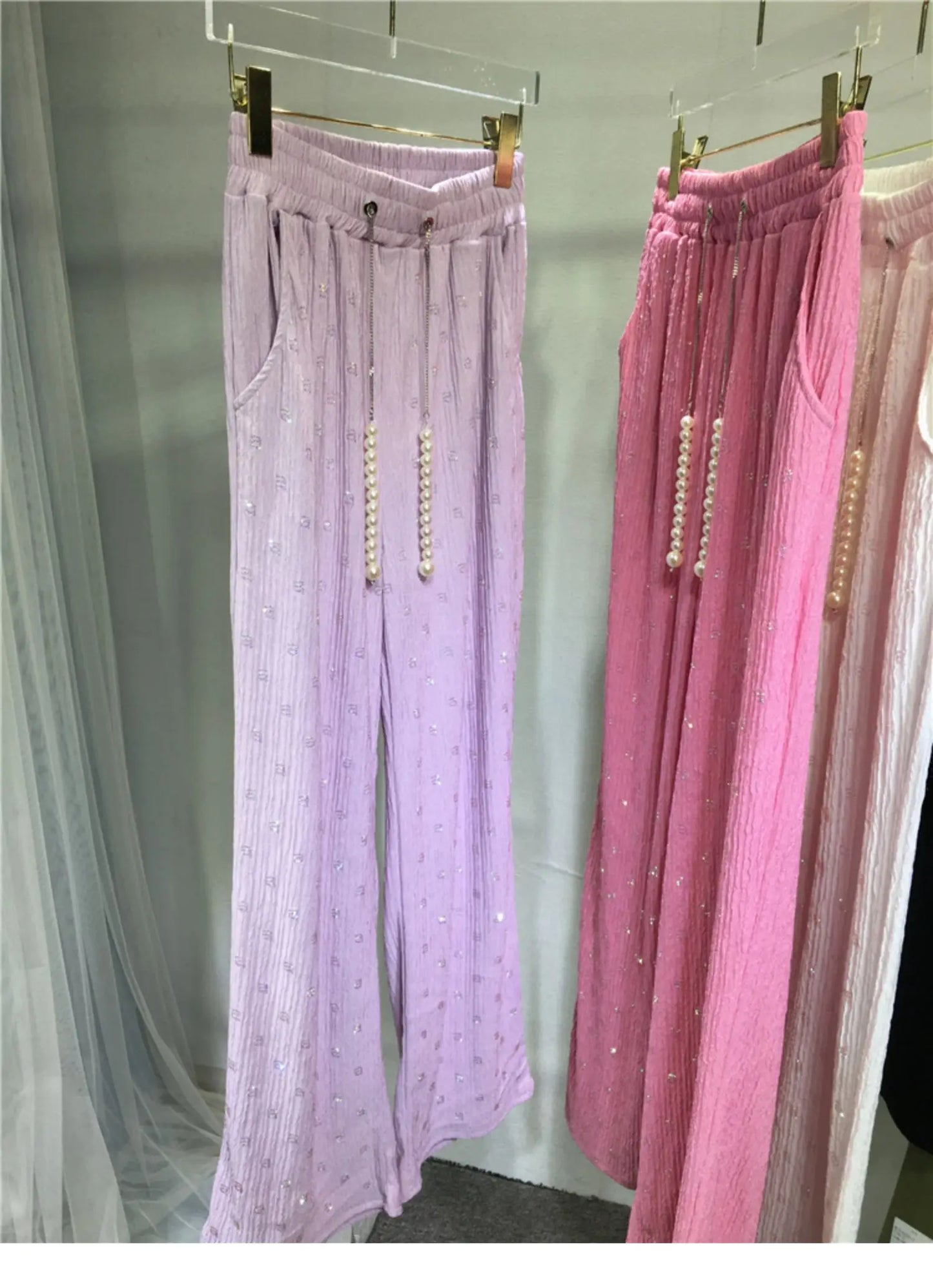 Pink Silk-Feel Wide Leg Pants