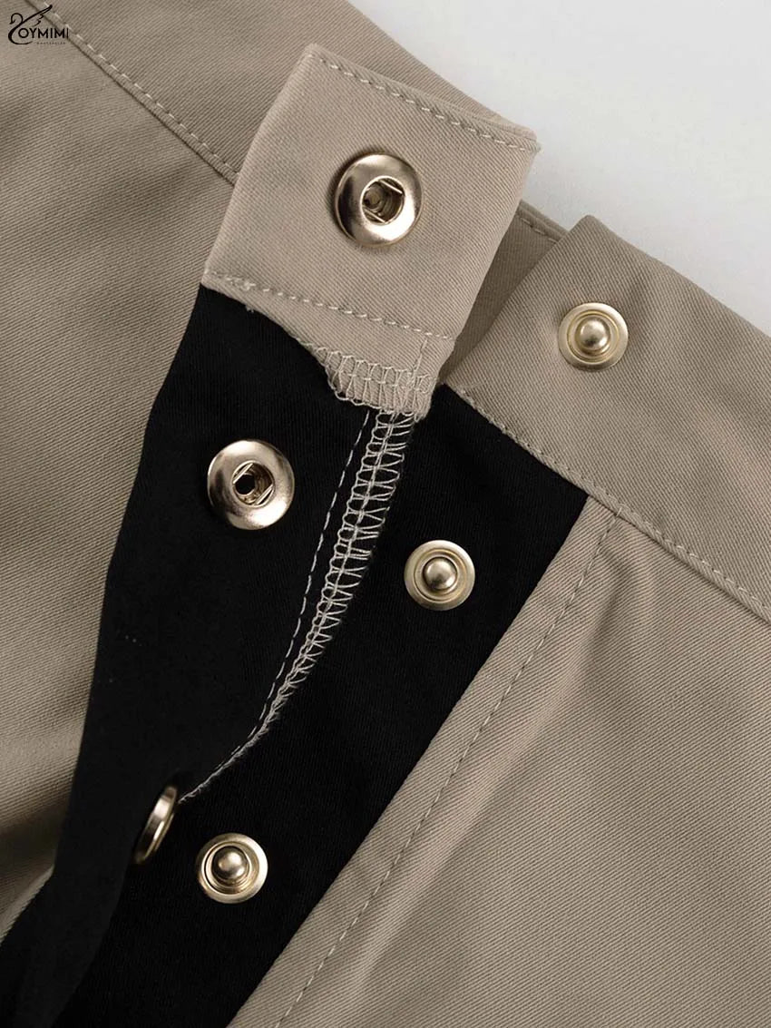 Oymimi Fashion Black Patchwork Two Piece Set For Women Casual Long Sleeve Button Pockets Crop Shirts + High Waist Mini Skirt Set