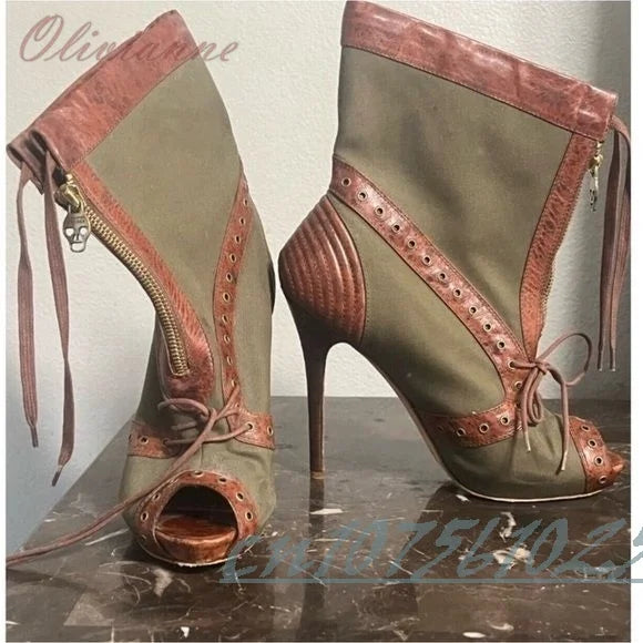 Multicolor Strappy Peep Toe Lace Up Sandals For Women