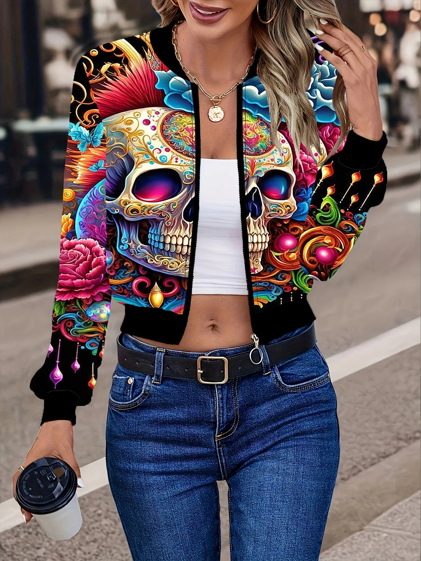 European Style With Zipper Short Leather Jacket for Women
