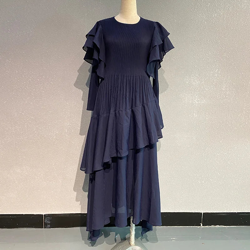 Pleated Tiered Long Sleeve Maxi Dress