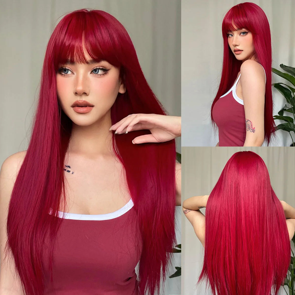 Long Straight Heat Resistant Synthetic Wig With Bangs for Women