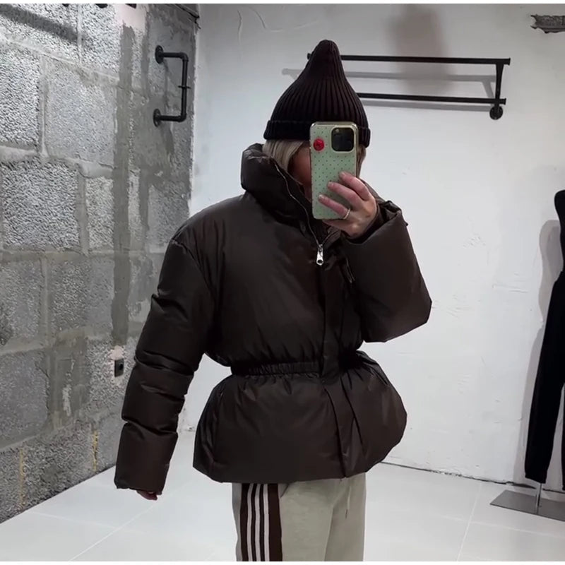Warm Loose Fit Zipper Jacket With Stand Collar for Women