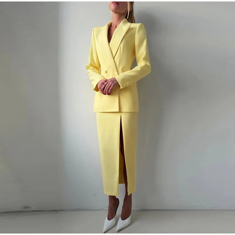 Elegant Wide Leg Pants And Blazer Three Piece Set For Women