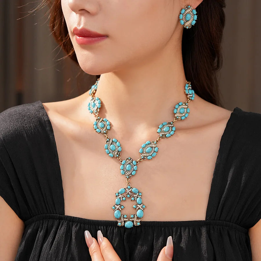 Blue Cross Necklace And Earrings Set