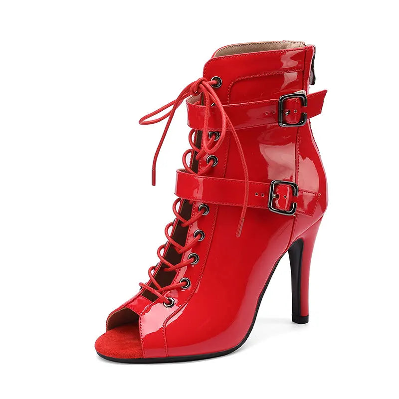 Leather Latin Dance Ankle Boots With Stiletto Heels for Women