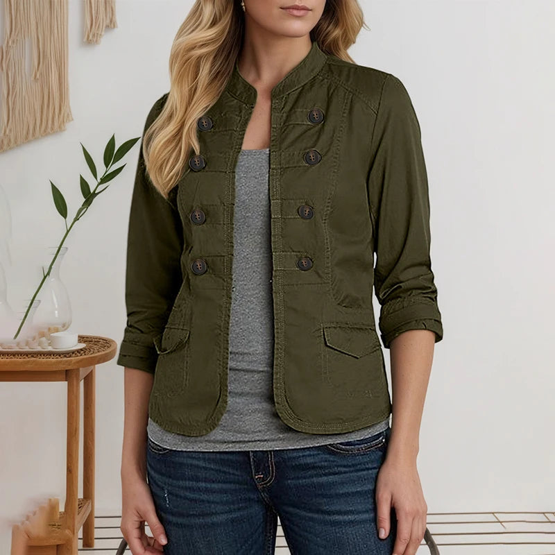 Lightweight Mandarin Collar Open Front Jacket for Women