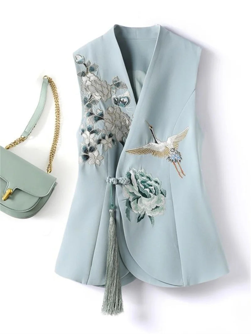 Temperament National Wind Vest Female Spring New Product 2024 Heavy Industry Phoenix Embroidery Chinese-Style Waistcoat Female