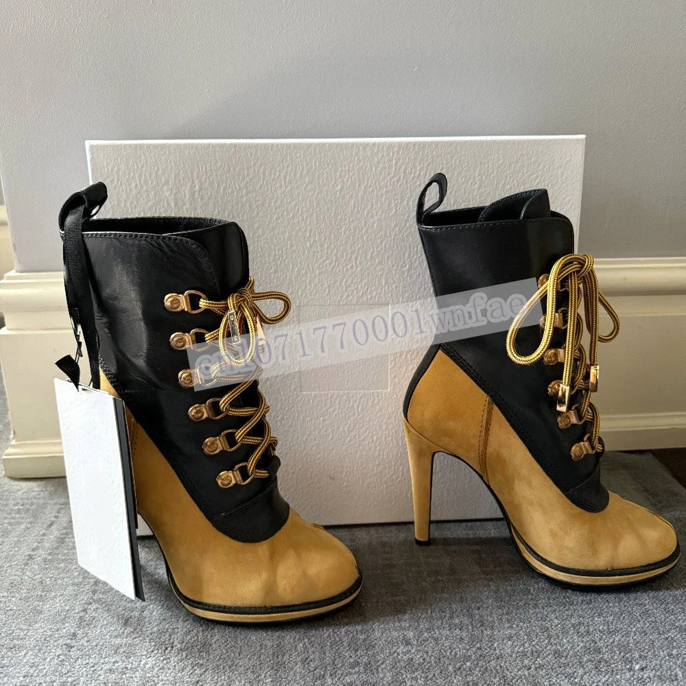 Lace Up Stiletto Heel Faux Leather Ankle Boots for Women