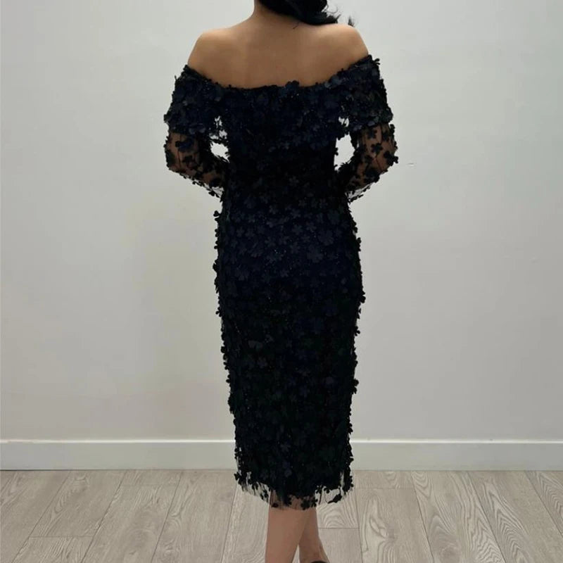 Floral Mesh Off Shoulder Slim Fit Party Long Dress for Women