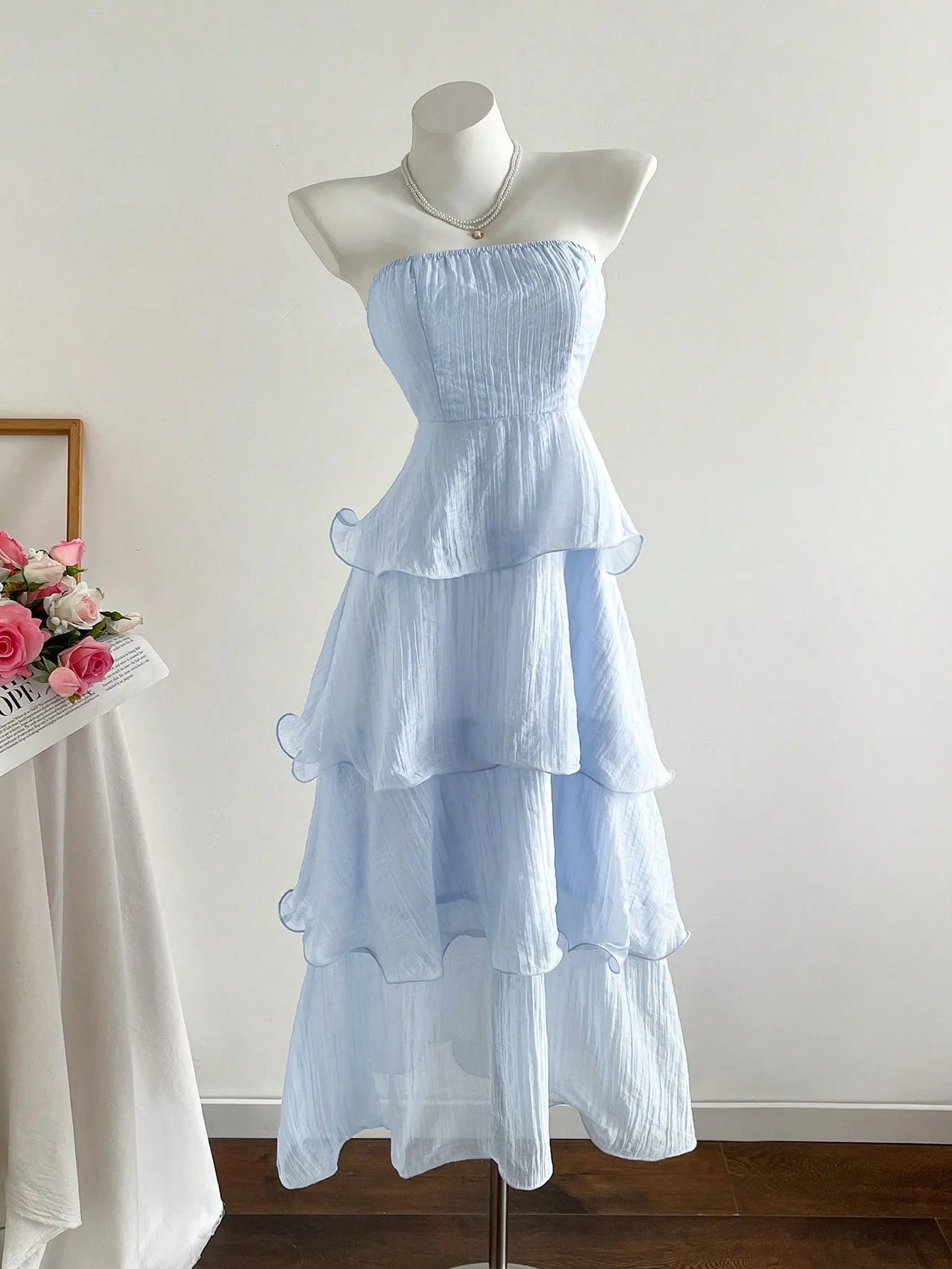 Solid Color Tube Top Layered Elegant Maxi Dress for Women