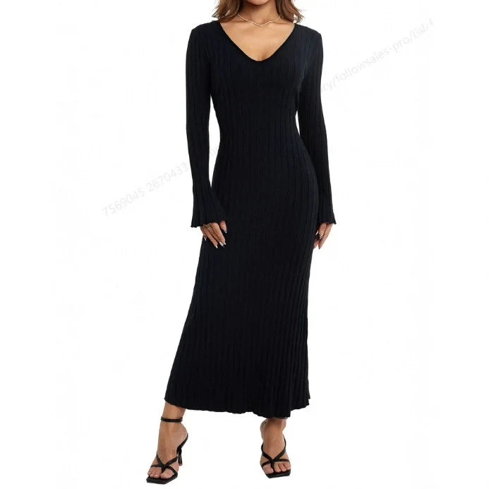 Elegant Long Sleeve Ankle Length Maxi Dress for Women