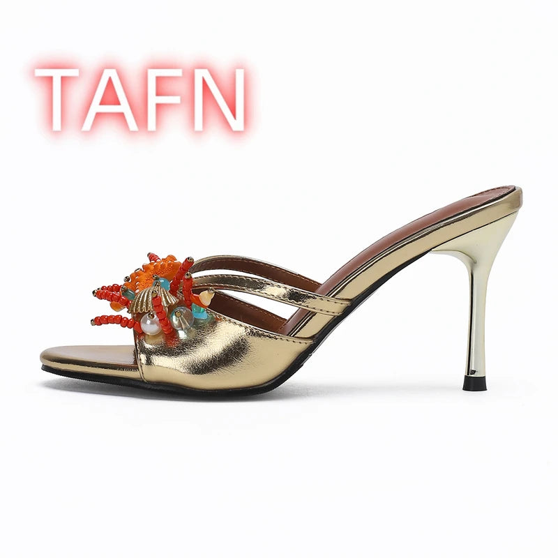 Shell Embellished Starfish Tassels Lace Up Sandals for Women
