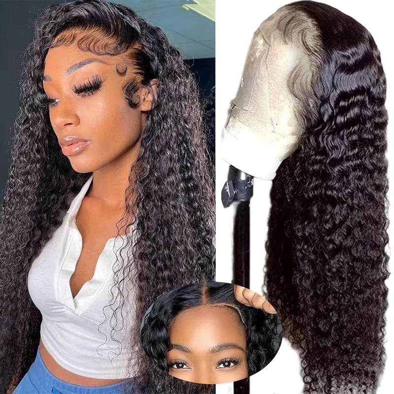 Glueless Deep Wave Pre Plucked Transparent Lace Front Wig for Women