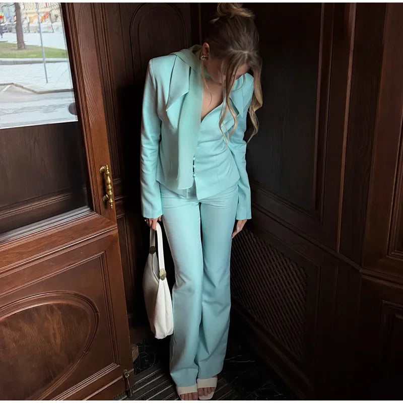 Turn-Down Collar Tailored Blazer Skirt Set for Women