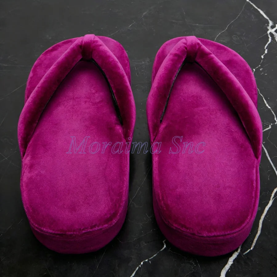 Soft Thick Plush Velvet Platform Flip Flops for Women