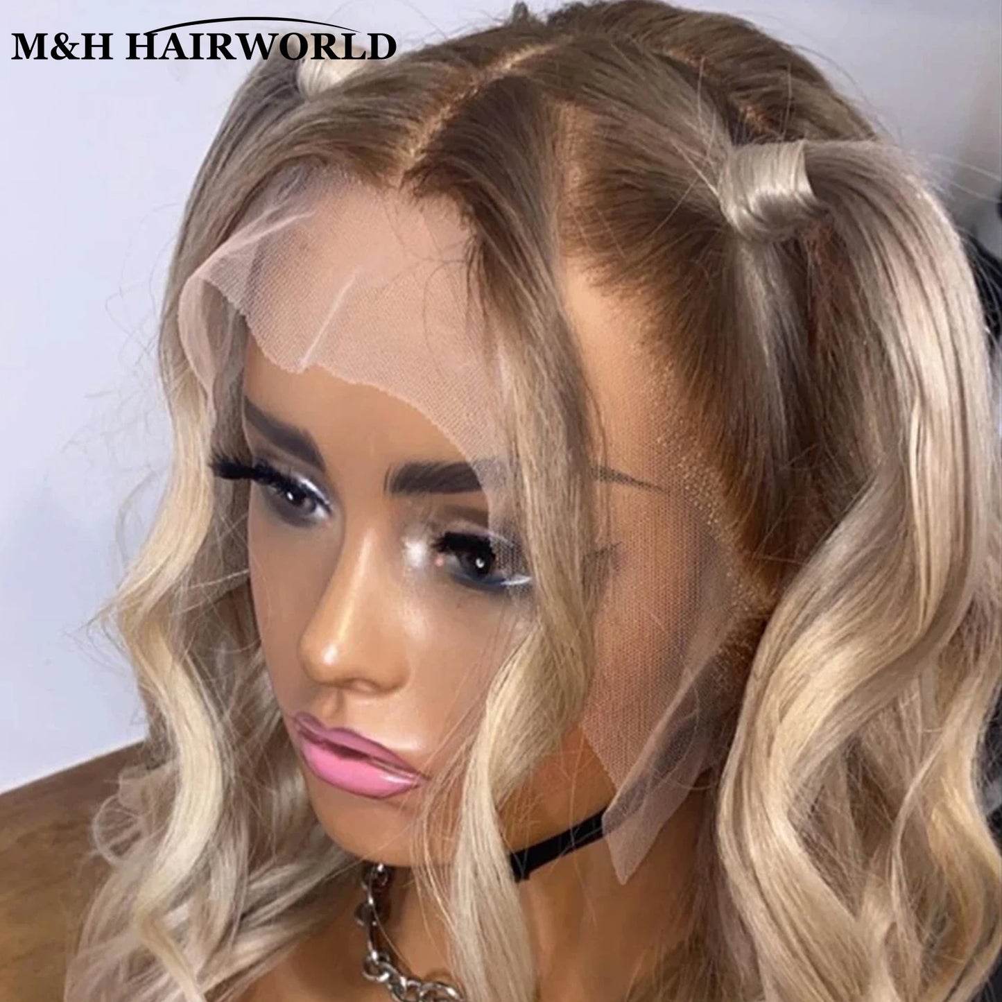 Ombre Blonde Colored 13x3 Lace Front Wig 30Inch Long Loose Body Wave Wigs Dark Root Synthetic Hair Lace Frontal Wigs For Women
