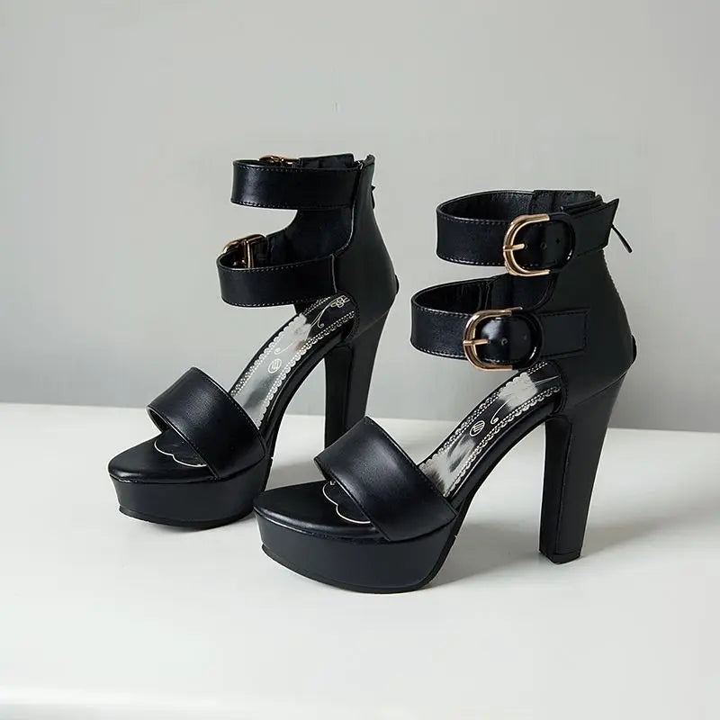 Chunky Platform Sandals with Zipper Buckles for Women
