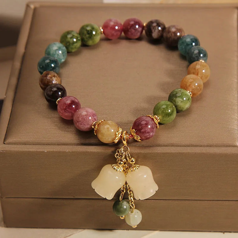Beaded Orchid Pendant Bracelet