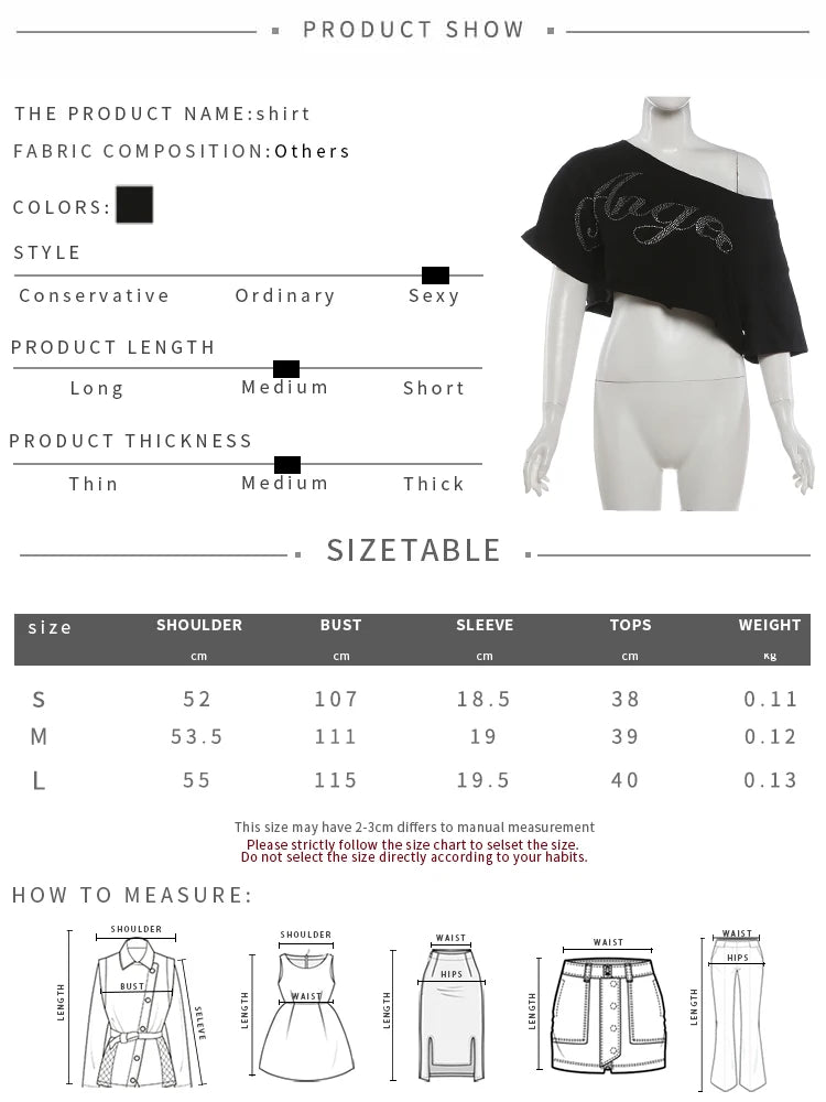 Rhinestone Letter Off Shoulder Cropped Tee for Women