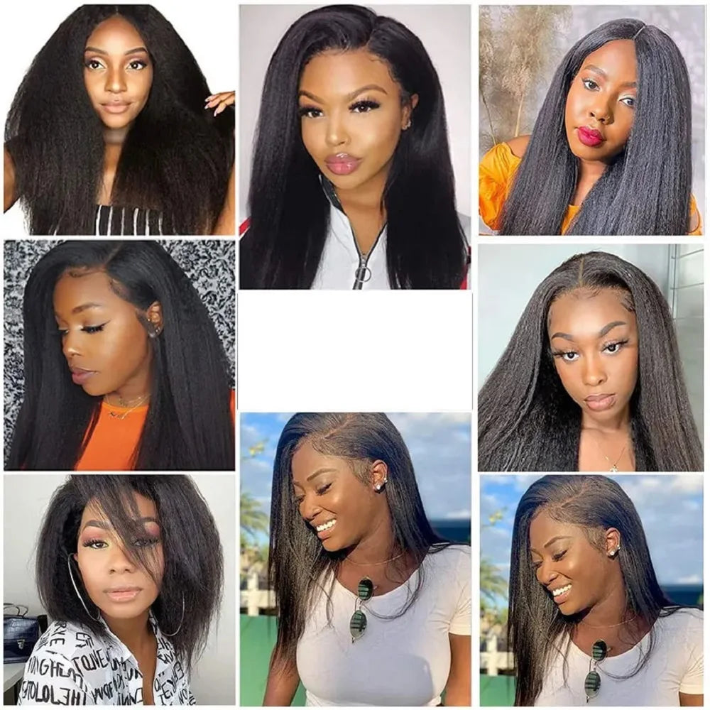 Glueless V Part Kinky Straight Human Hair Wig for Women