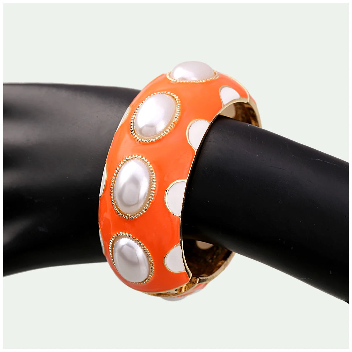 Colorful Enamel Oval Pearl Cuff Bracelet for Women